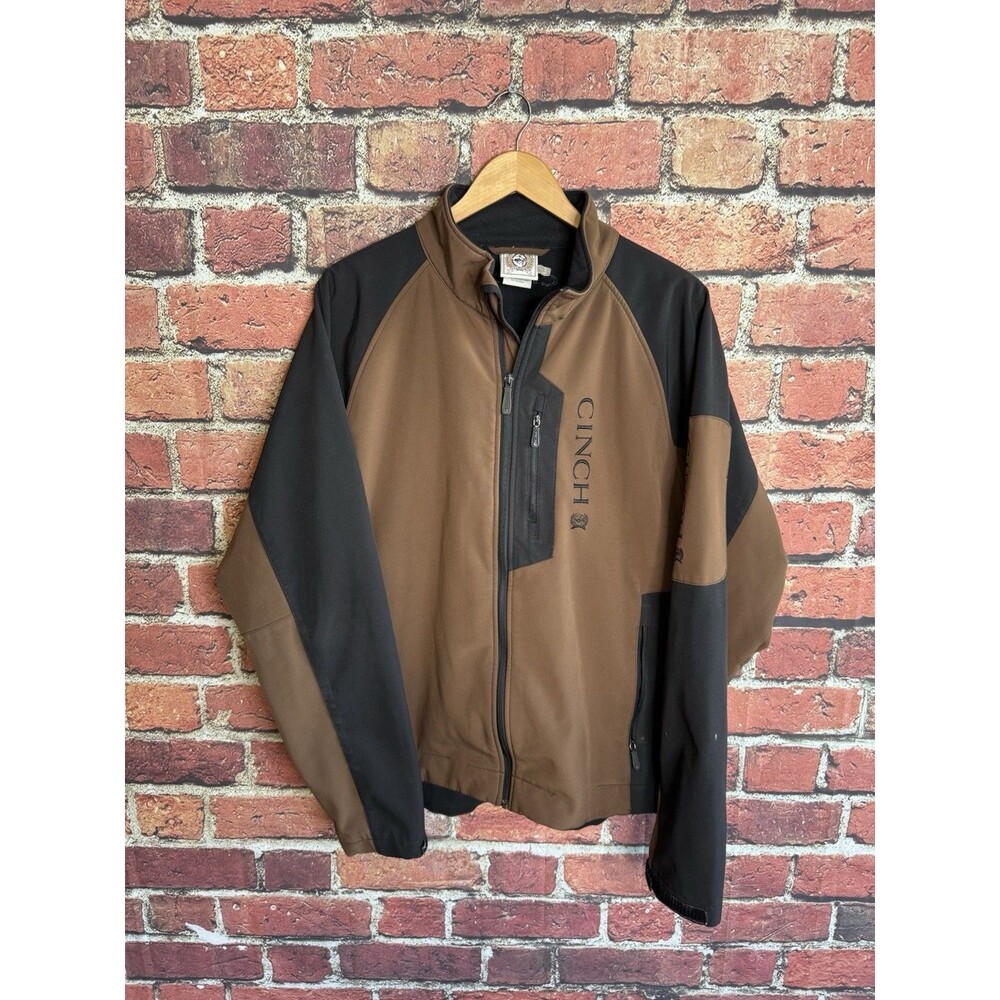 Cinch Mens Brown Soft Shell Full Zip Mock Neck Jacket Size Large
